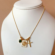St Benedict Green Heart and Cross Adjustable Scapular Necklace