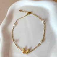Butterfly and Pearls Steel Anklet