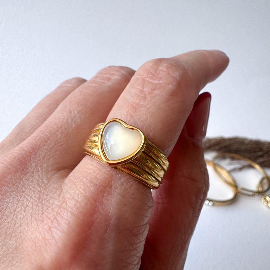 Mother of Pearl Heart Steel Ring