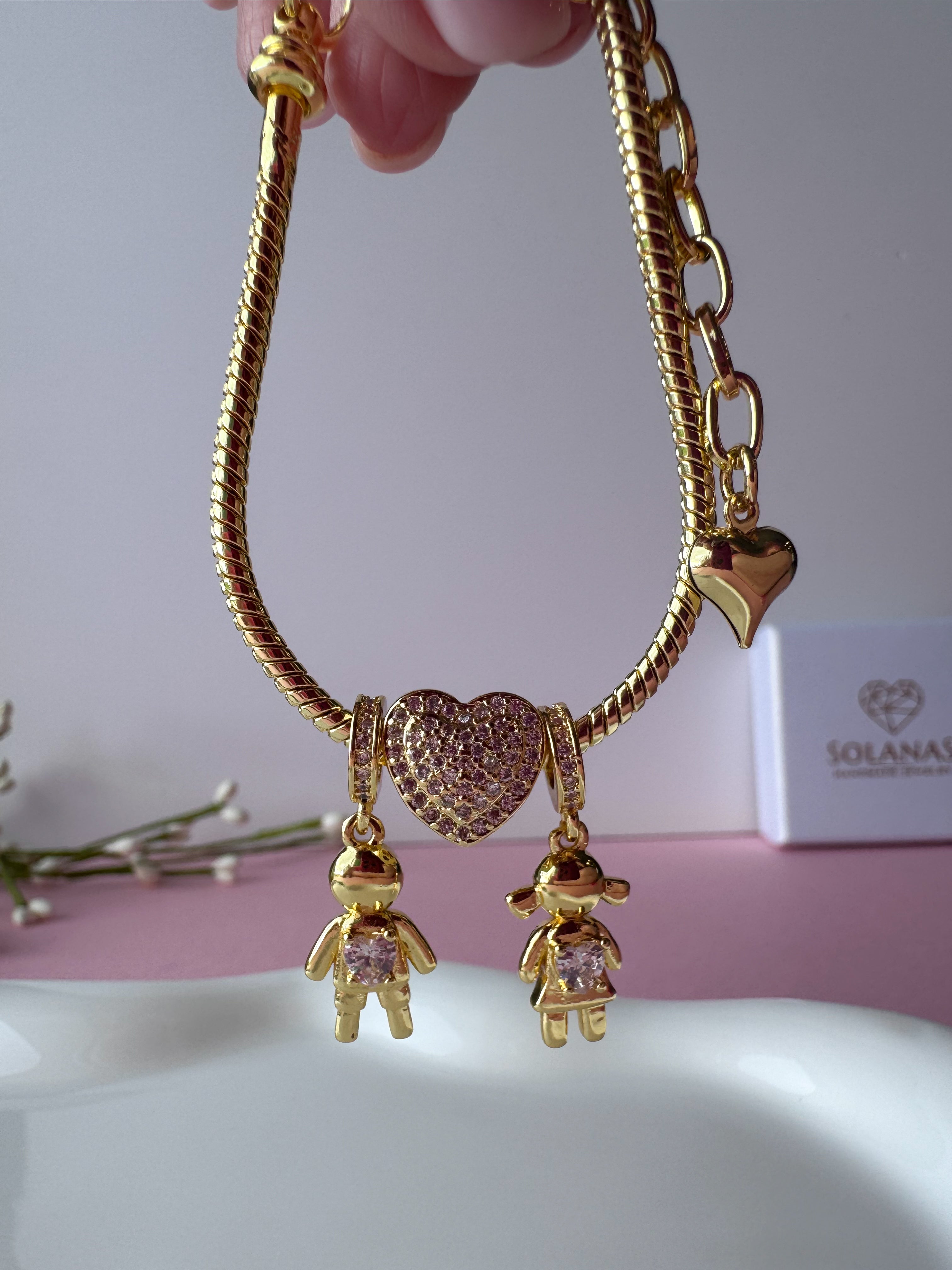 Golden Big Heart Crystal Kids Bracelet