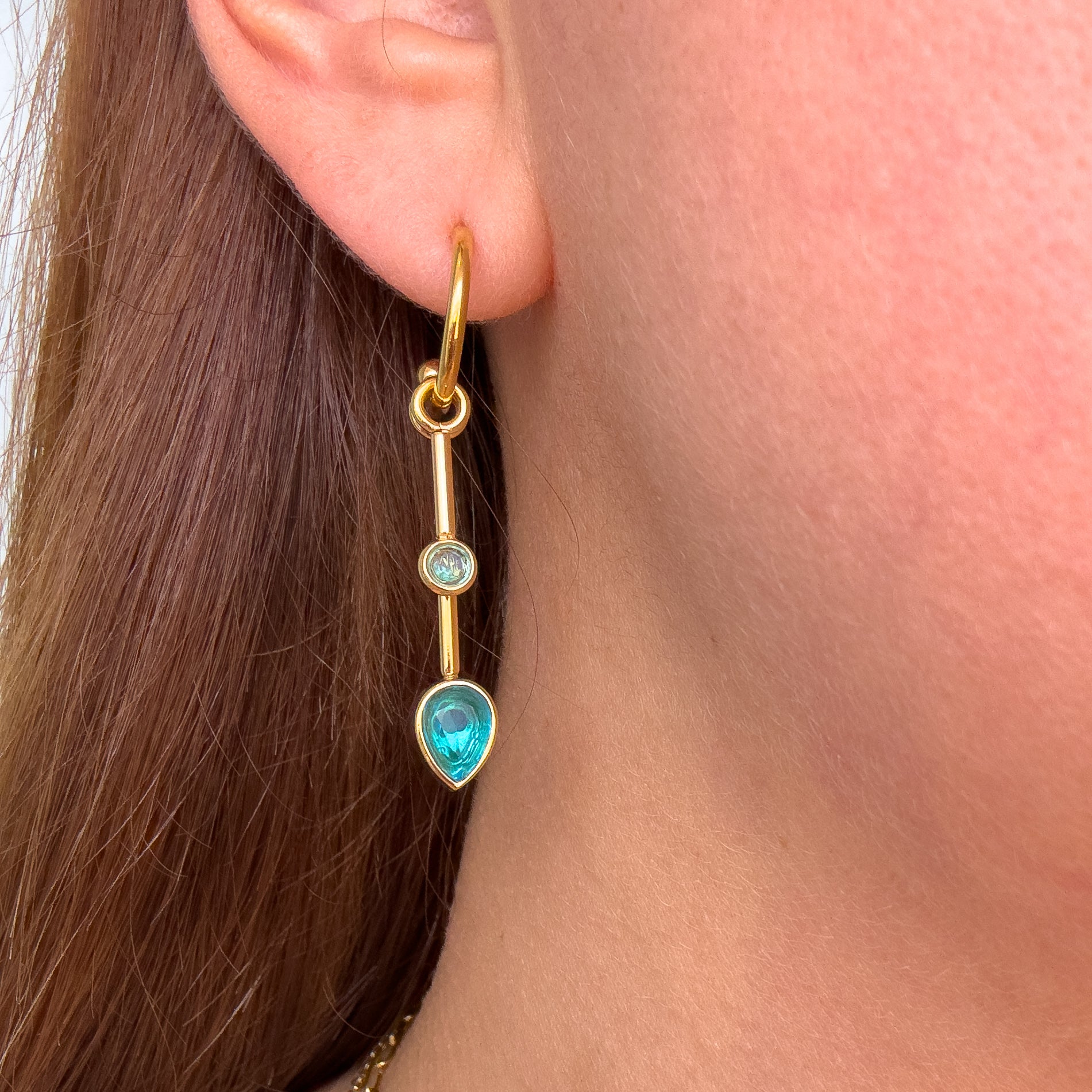 Blue Drop Crystals Steel Necklace or Hoops
