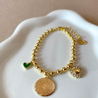 Our Father, Green Heart, Faith Flower Charm Bracelet