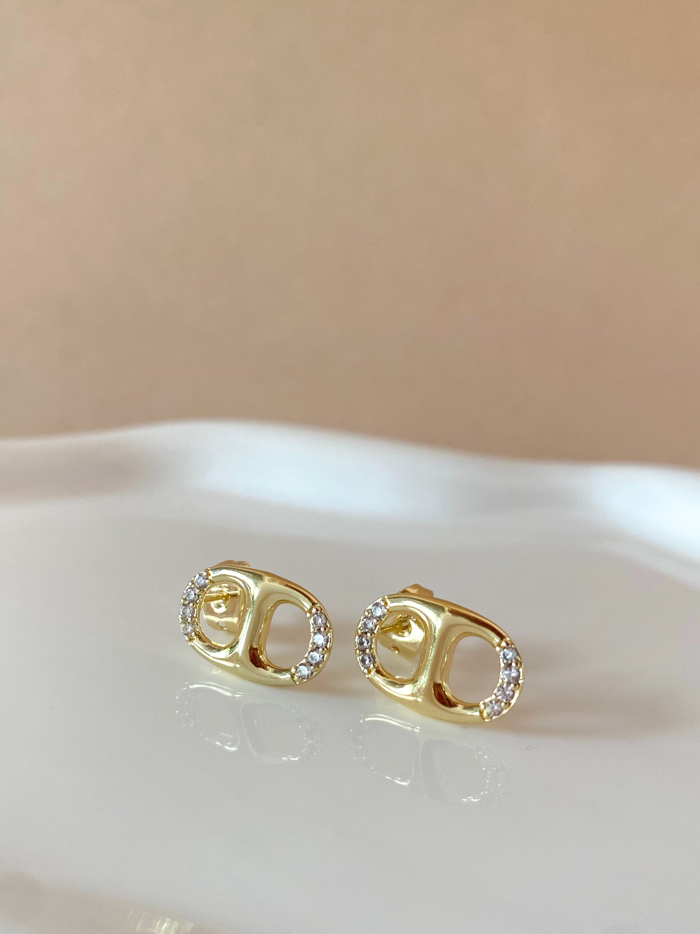 Marine Link Golden and Crystals Earrings