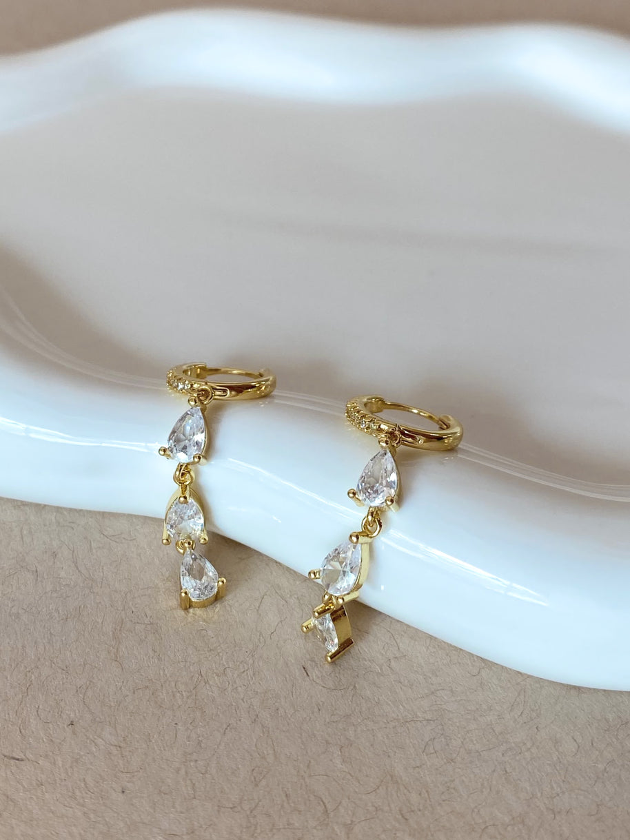 Crystal Drop Golden Hoops