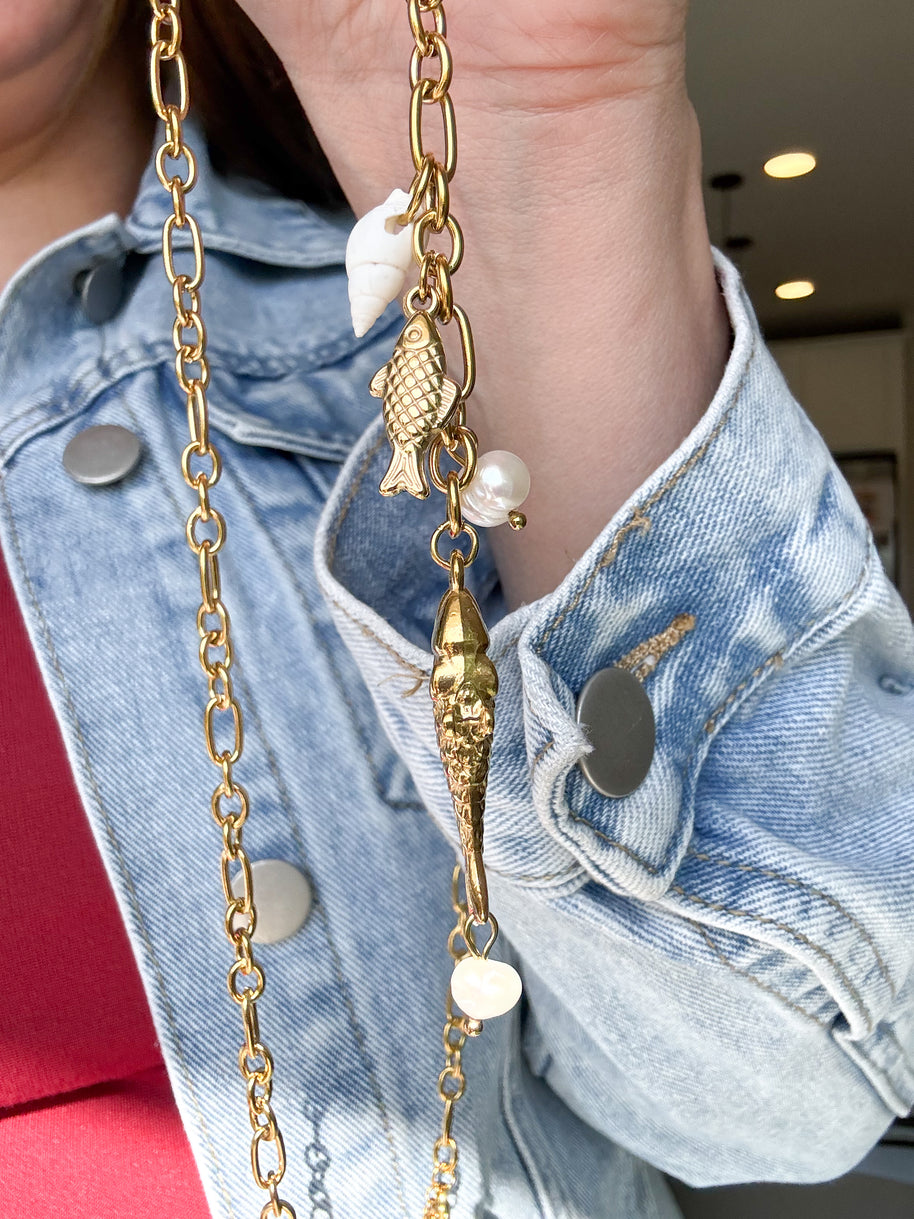 Large Fish & Coral Steel Necklace