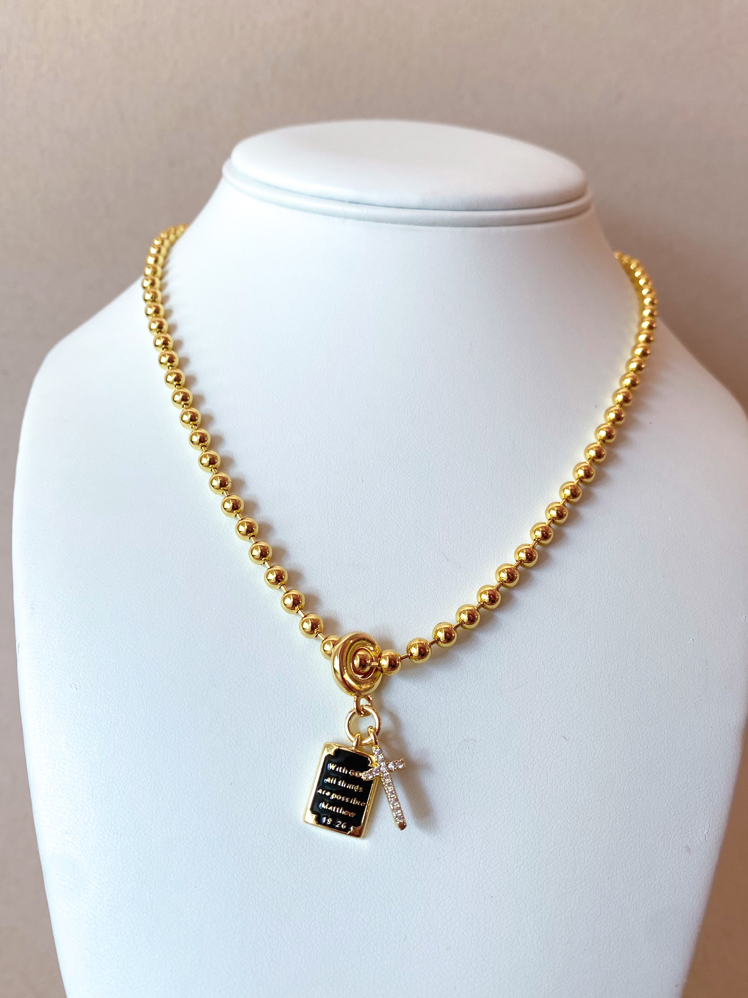 Black Bible Verse and Cross Necklace