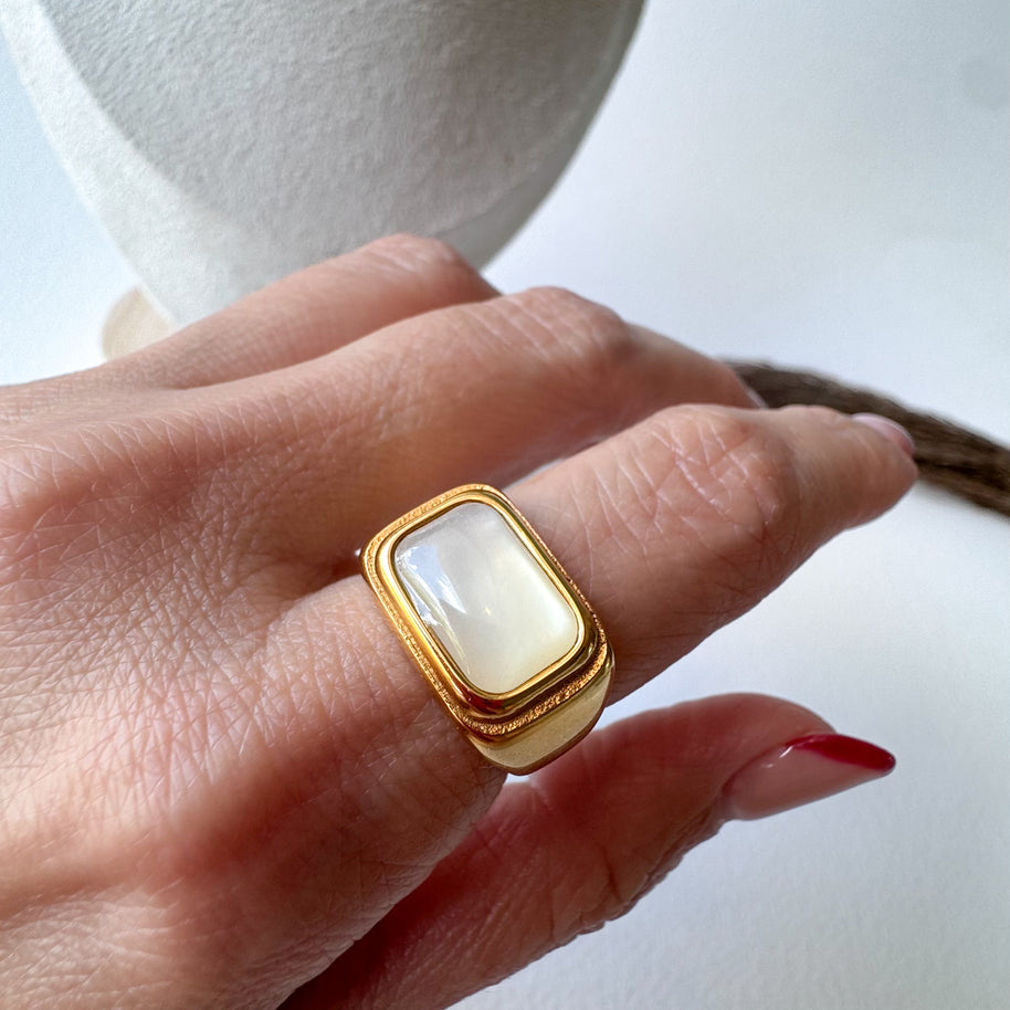 Mother od Pearl Square Style Steel Ring