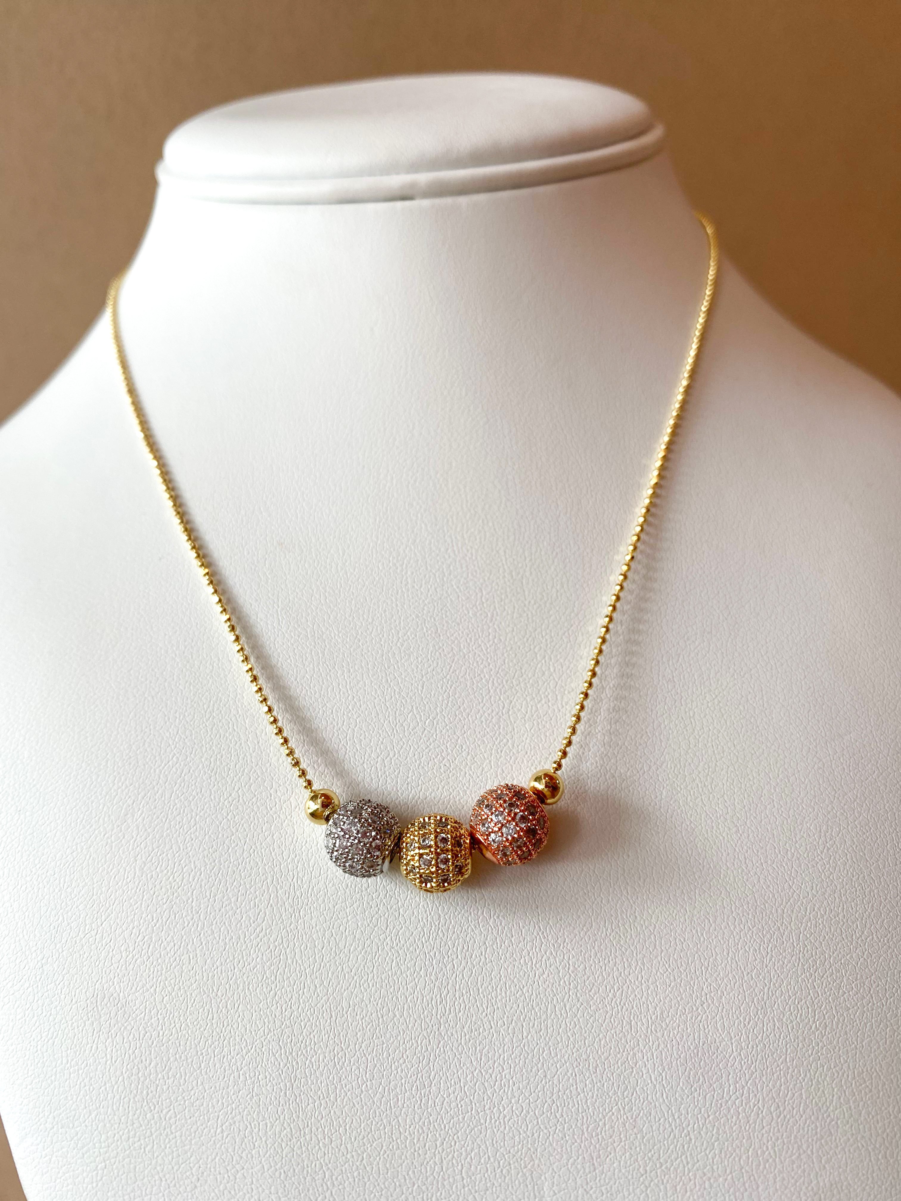 3 Gold Fire Balls Style Adjustable Necklace