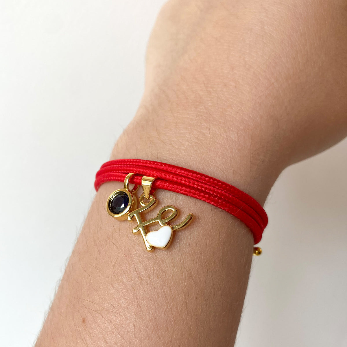 Adjustable Red Magnetic Cord Dark Blue Crystal and White Faith Bracelet/Necklace