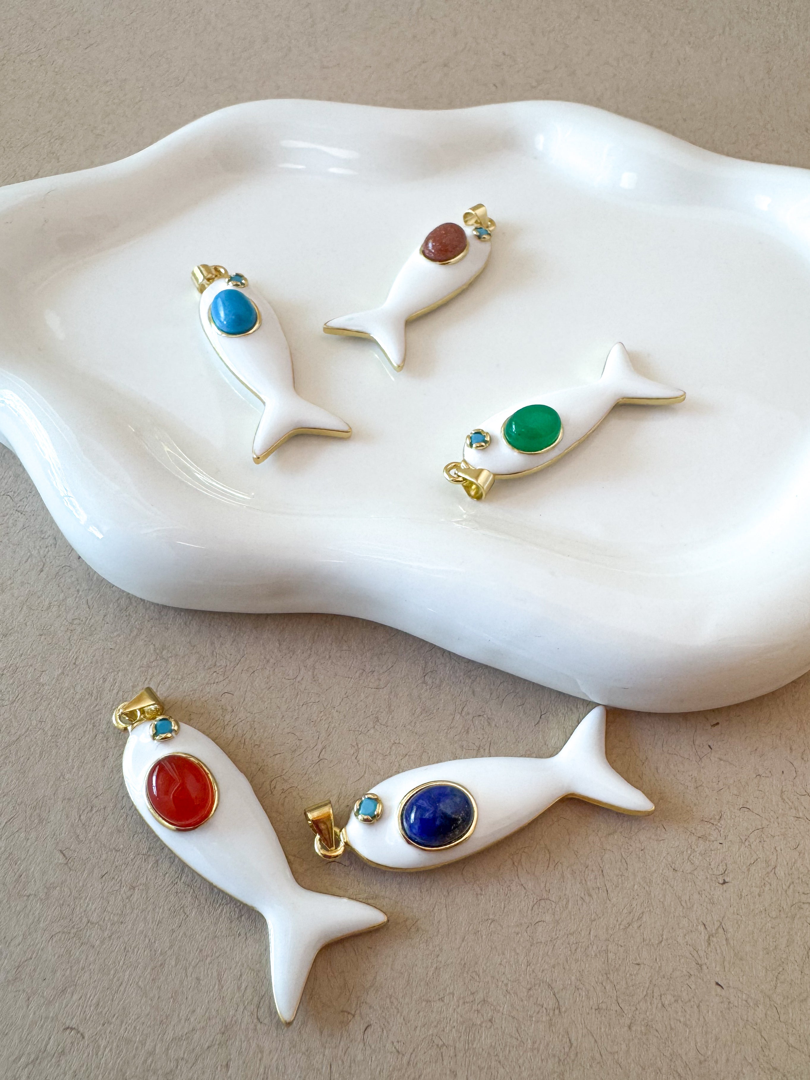 White & Multicolor Fishes Charms