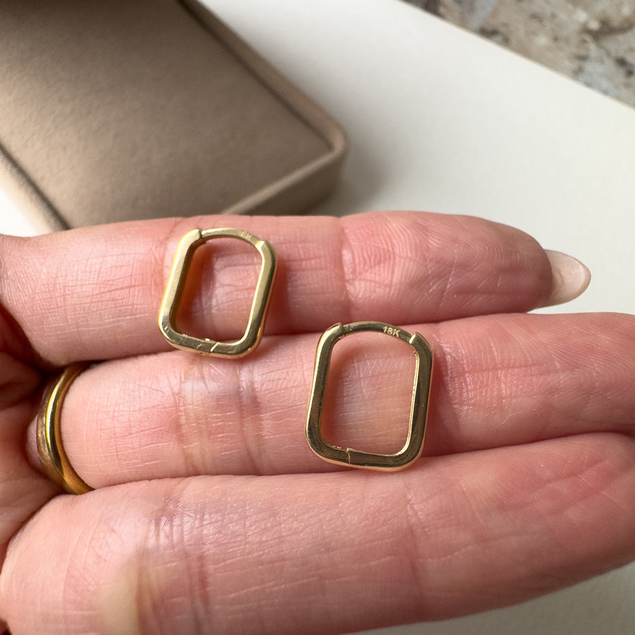 Rectangular Hoops 18K Solid Gold Earrings