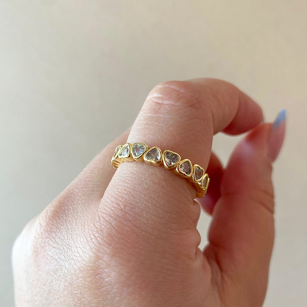 Little Clear Hearts Pattern Crystal Ring