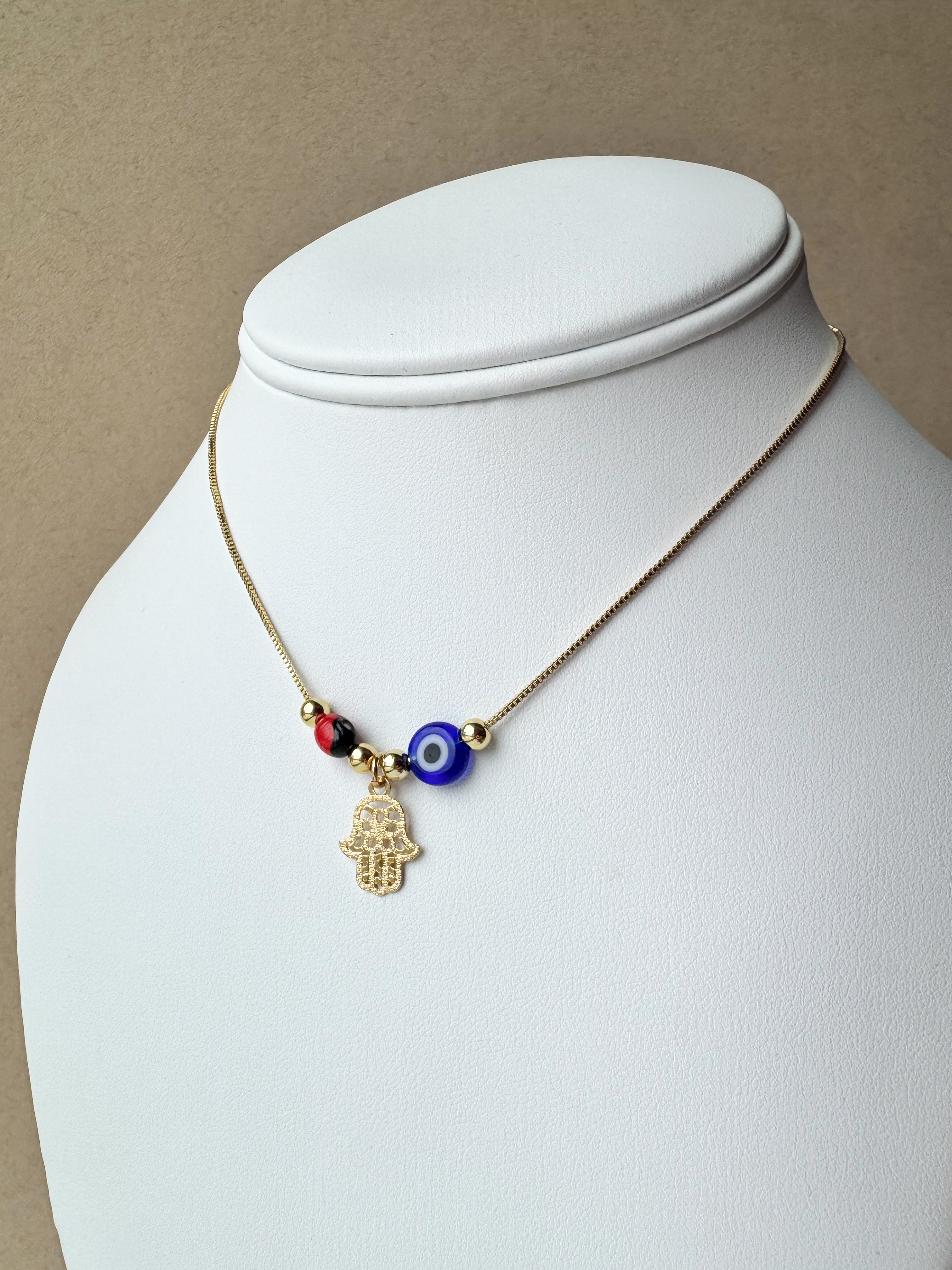 Hamsa 🪬 & Blue Eye Charms Necklace