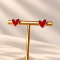 Silver and Red Heart Steel Earrings