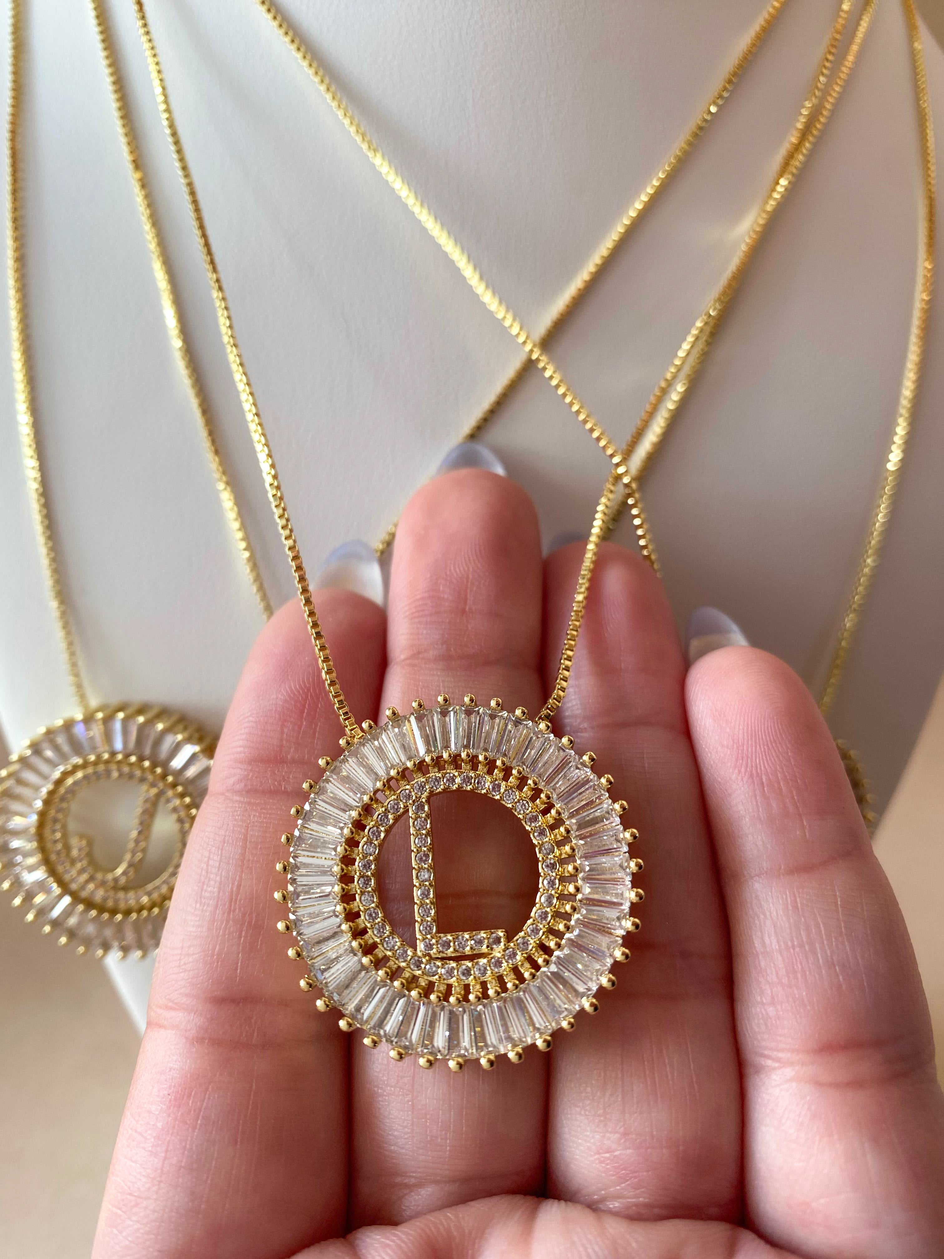 Crystal Circular Initial Necklaces