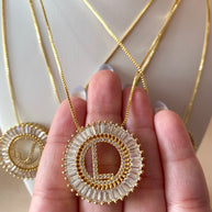 Crystal Circular Initial Necklaces