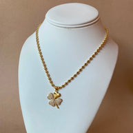 Golden Zircons Medium Clover Flower Necklace