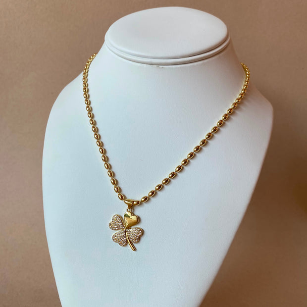 Golden Zircons Medium Clover Flower Necklace