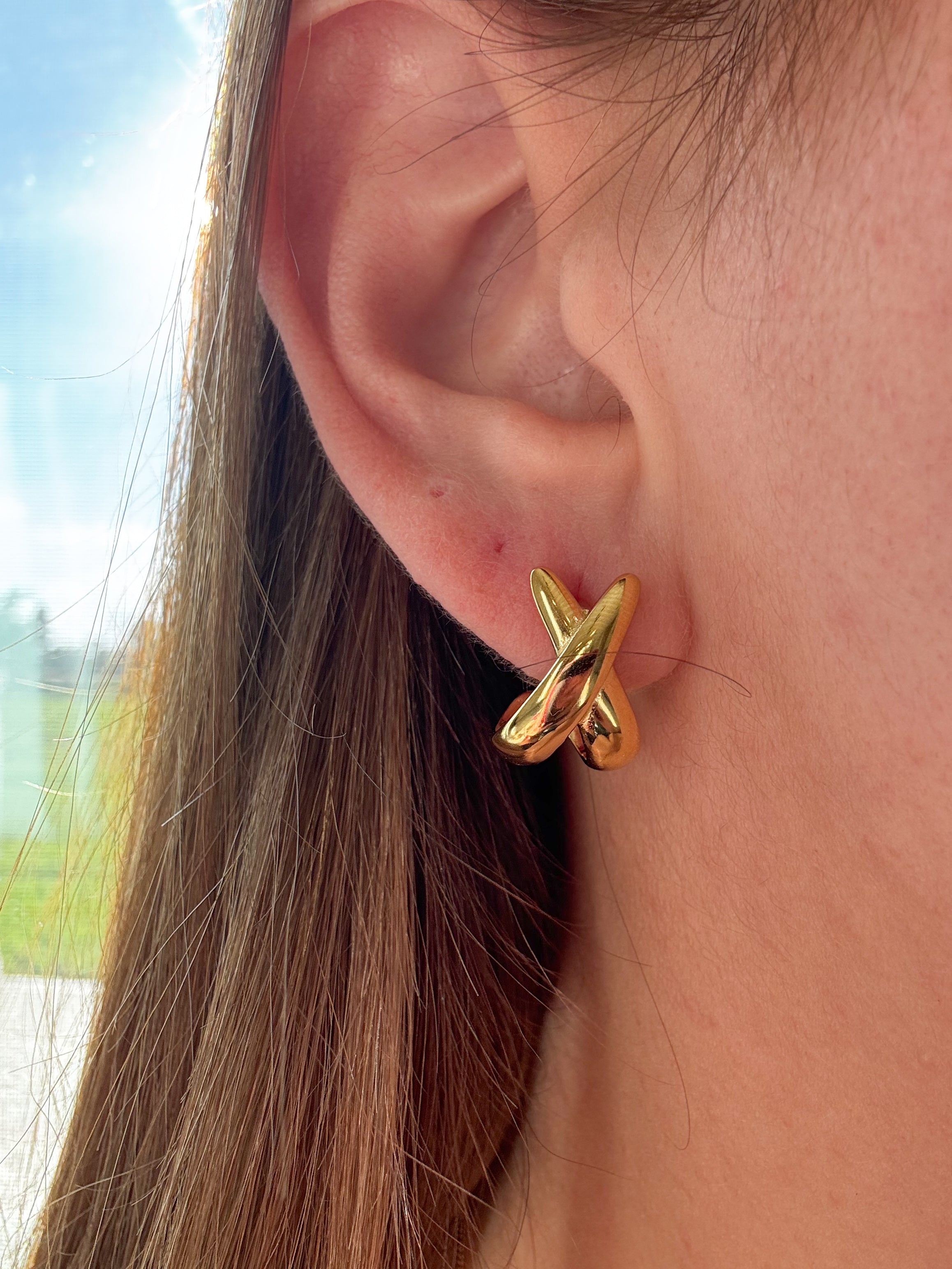 Golden X Style Steel Earrings