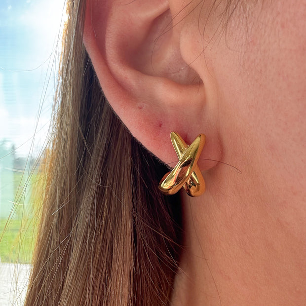 Golden X Style Steel Earrings