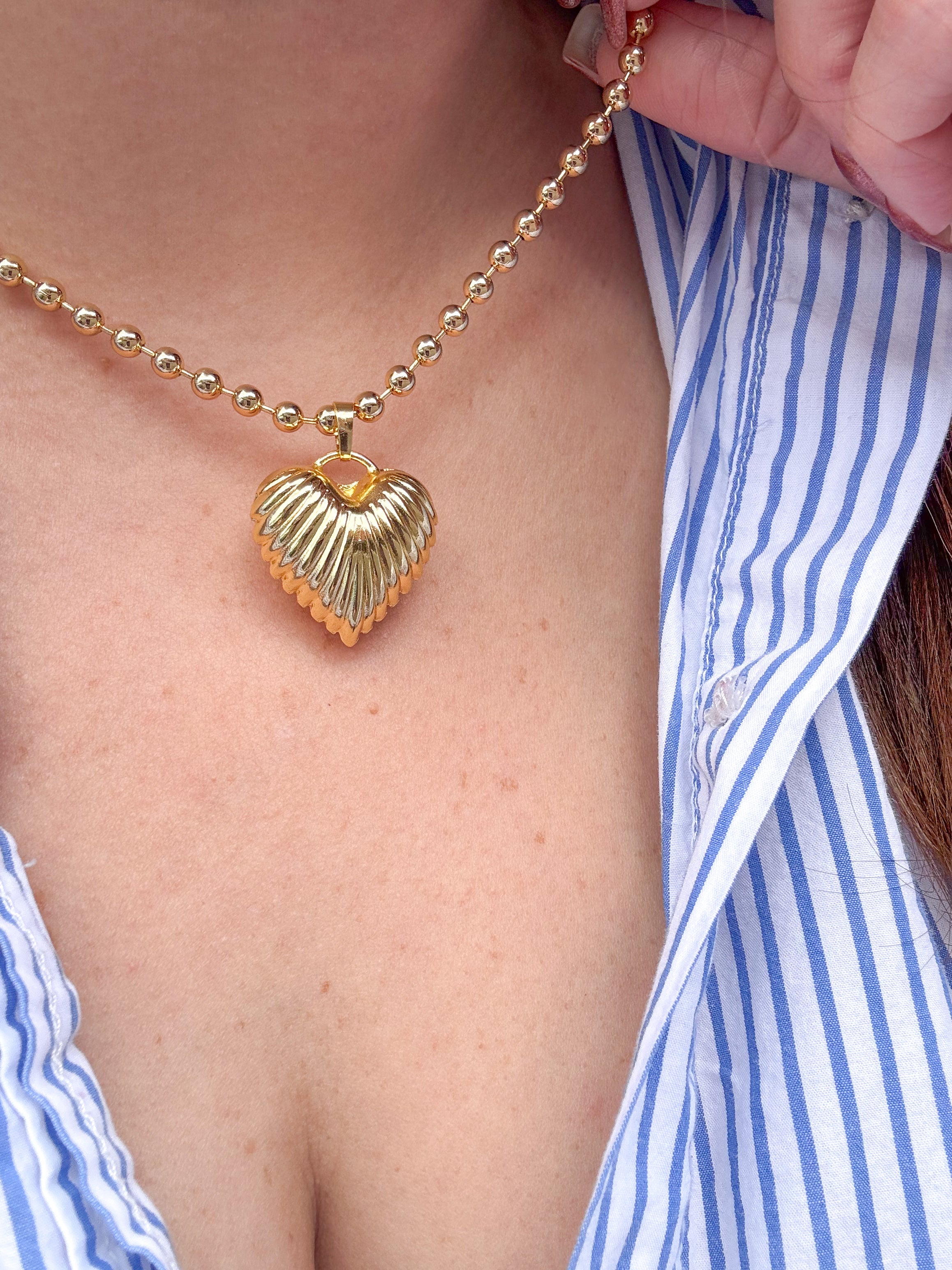 Big Golden Textured Heart Necklace