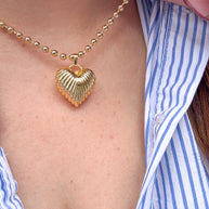 Big Golden Textured Heart Necklace