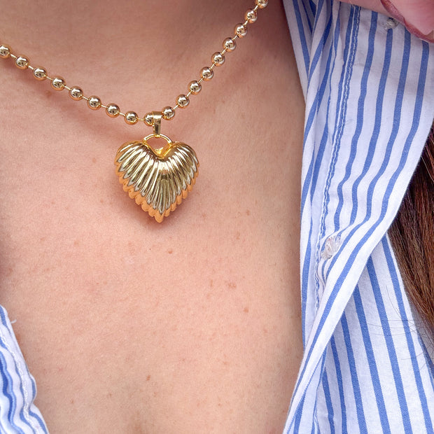 Big Golden Textured Heart Necklace