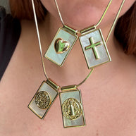 Cross and Heart Mother of Pearl Scapular Adjustable Necklace