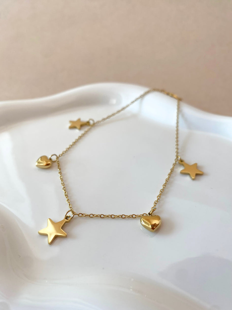 Little Stars and Hearts Pattern Steel Anklet