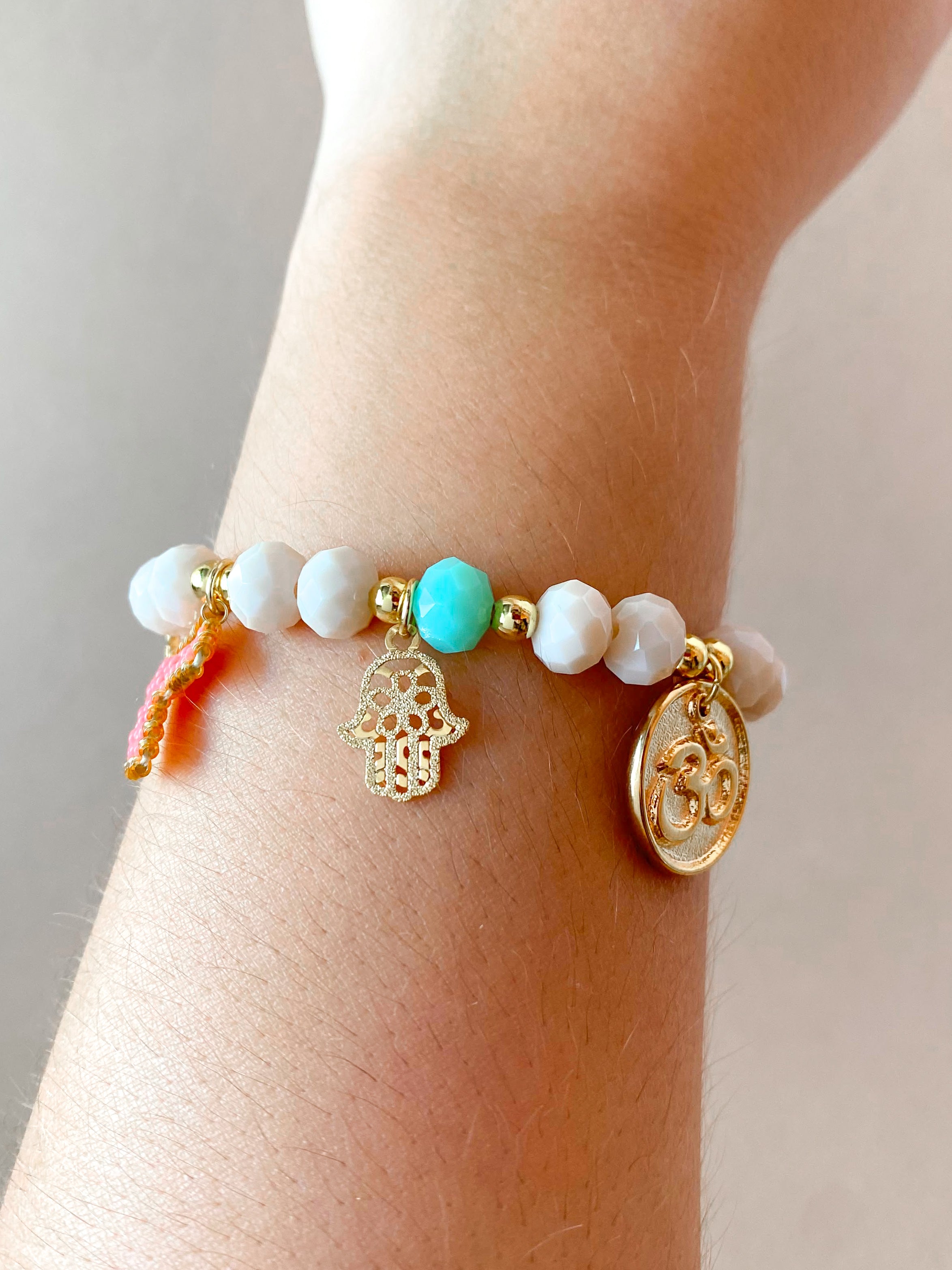 Hamsa, Pink Heart and Relax Spiritual Charms Bracelet
