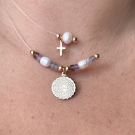 Our Father Pearls and Amethyst Beads Ghost Necklace