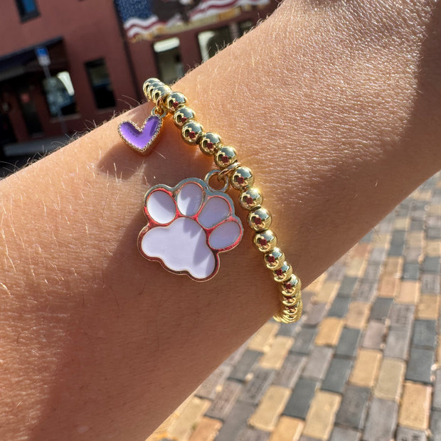 Purple Heart Dog Paw Bracelet