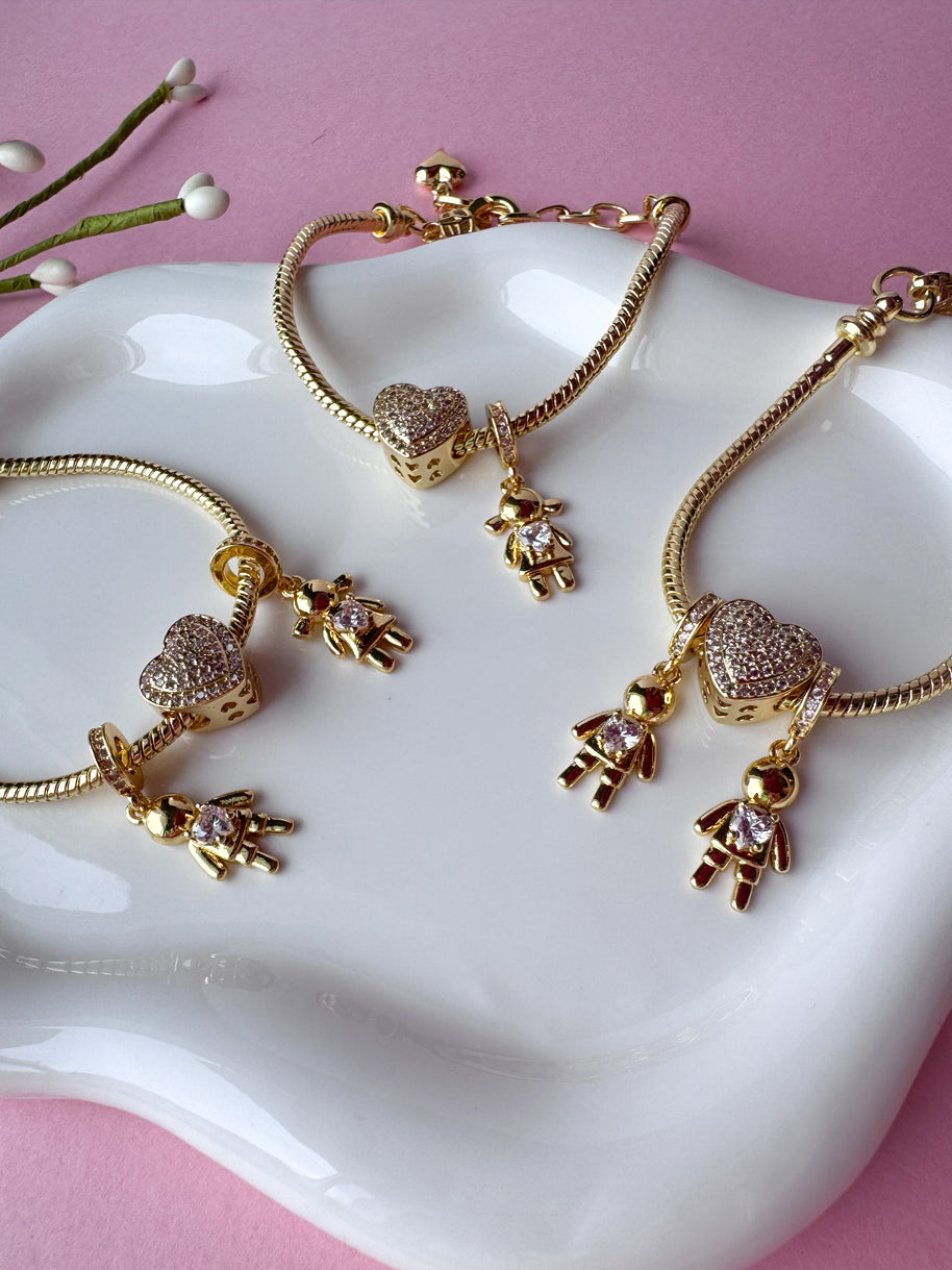 Golden Big Heart Crystal Kids Bracelet