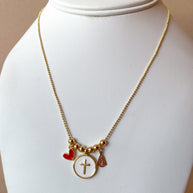 Red Heart, Cross and Virgin of the Valley Adjustable Necklace