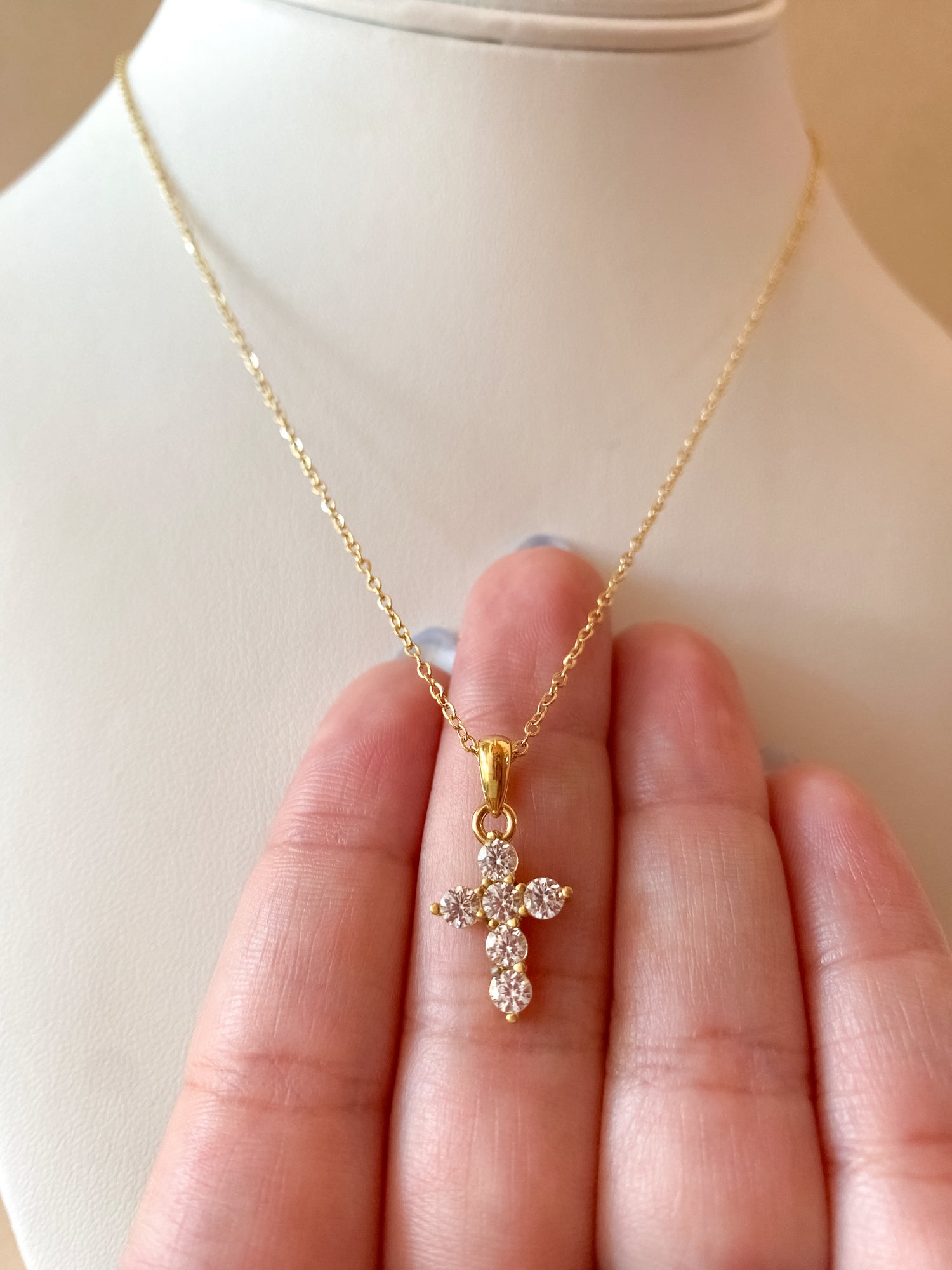 Little Crystal Steel Cross Necklace