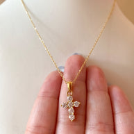 Little Crystal Steel Cross Necklace