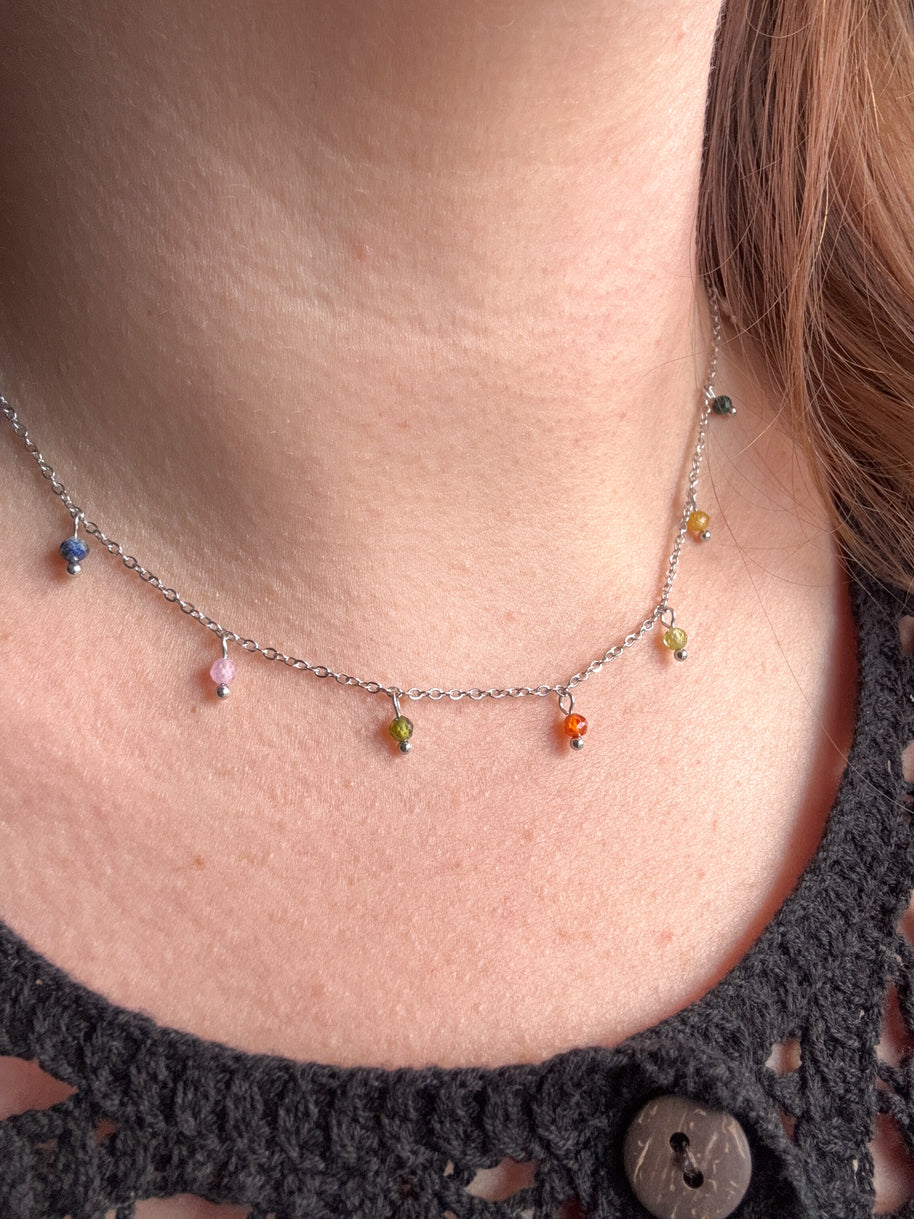 Colorful Beads Silver Necklace