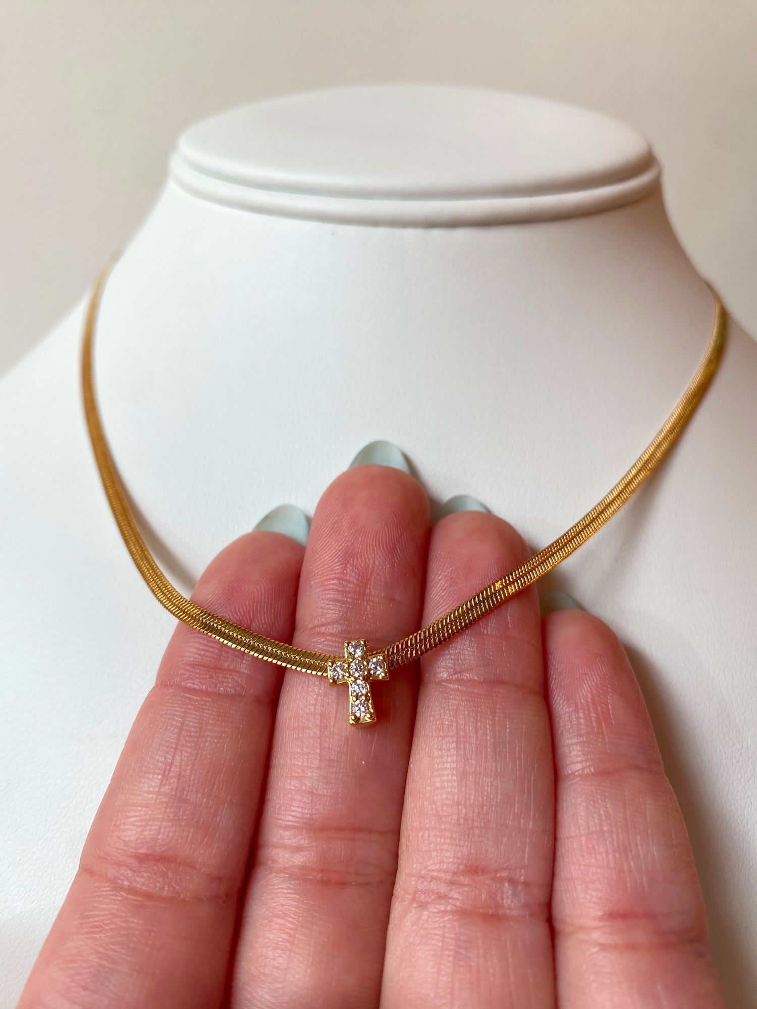 Snake Chain Golden Steel Cross Necklace