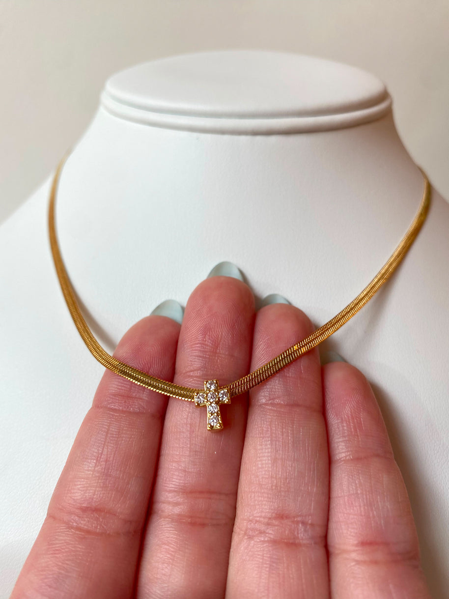 Snake Chain Golden Steel Cross Necklace