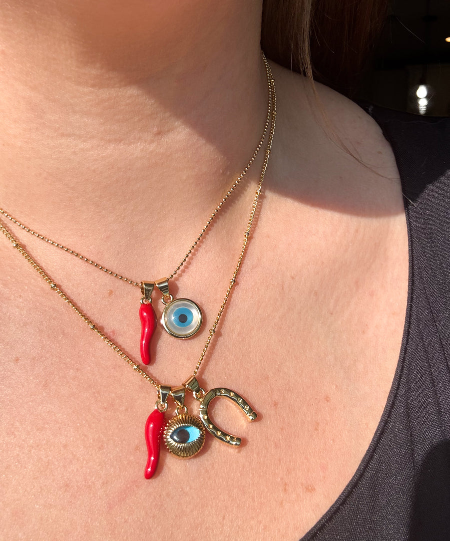 Cadenas Evil Eye + Cuernito + Horseshoe
