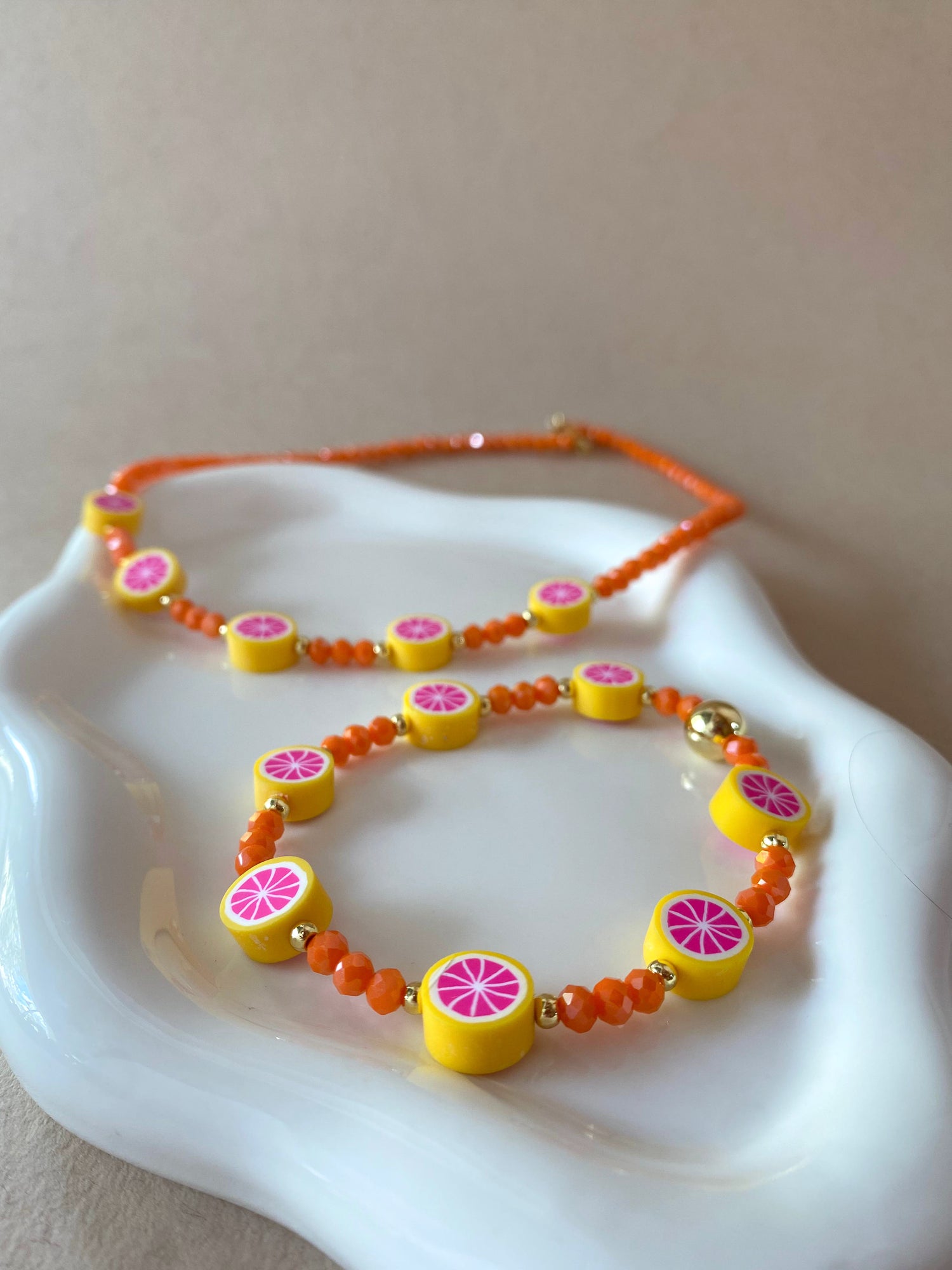 Orange Crystals Necklace and Bracelet Set