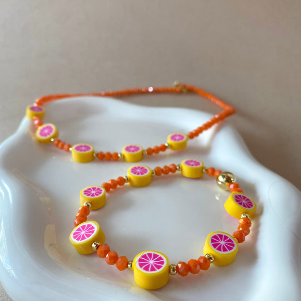 Orange Crystals Necklace and Bracelet Set