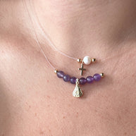 Pearl and Cross, Purple Virgin of the Valley Ghost Necklaces