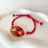 Brown Big Coffee Grain Charm in Red Adjustable Thread Bracelet