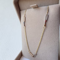 Gold and Silver PaperClip Station Chain 14k Solid Gold Necklace