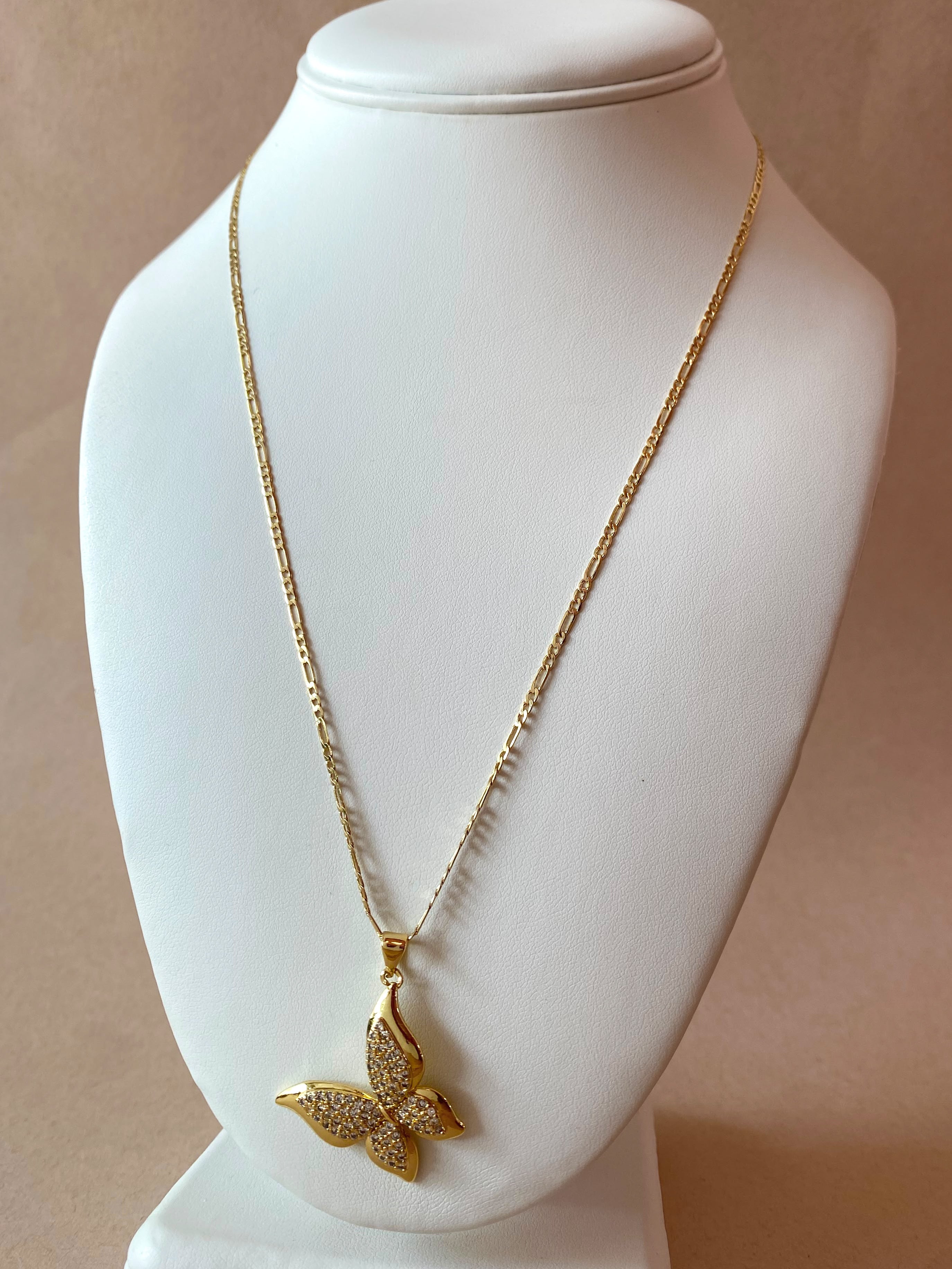 Large Butterfly Crystal Charm Links Pattern Chain Necklace