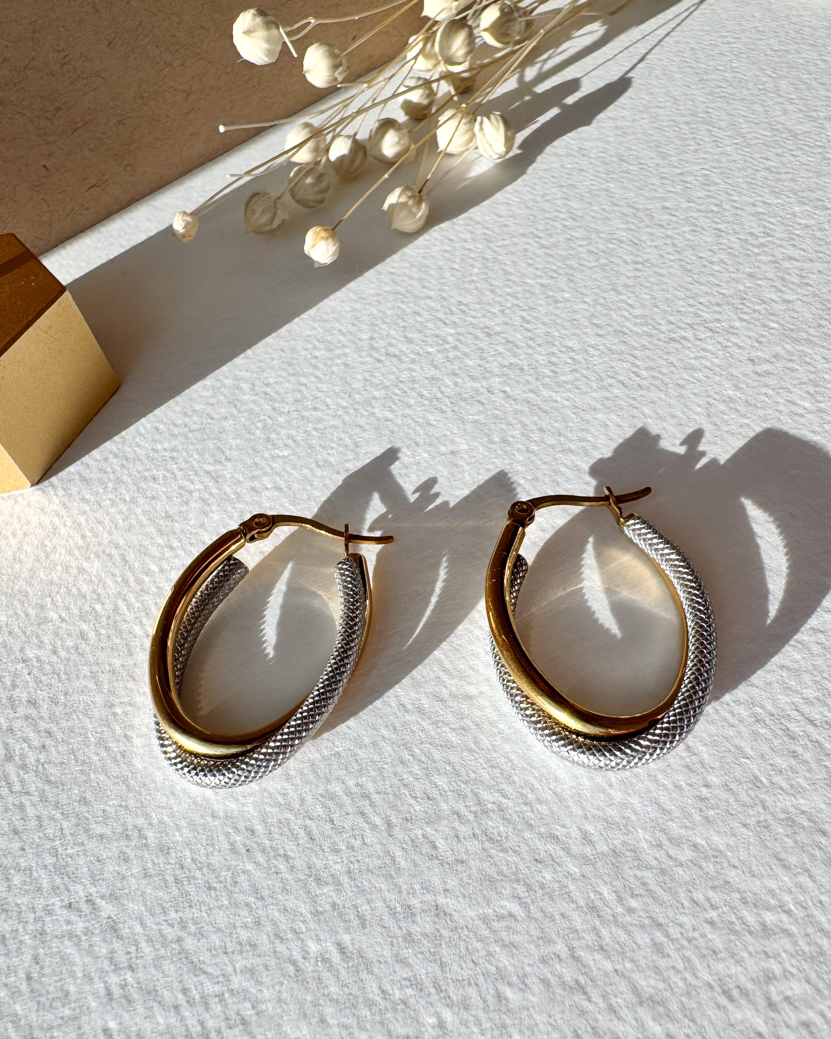 2 Gold Steel U Shape Zircon Hoops