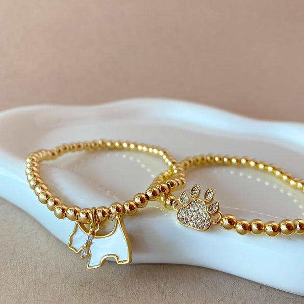 Mother of pearl and Crystal Dogs Charms Golden Elastic Bracelet