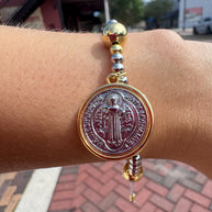 Silver and Gold St Benedict Balls Adjustable Bracelet