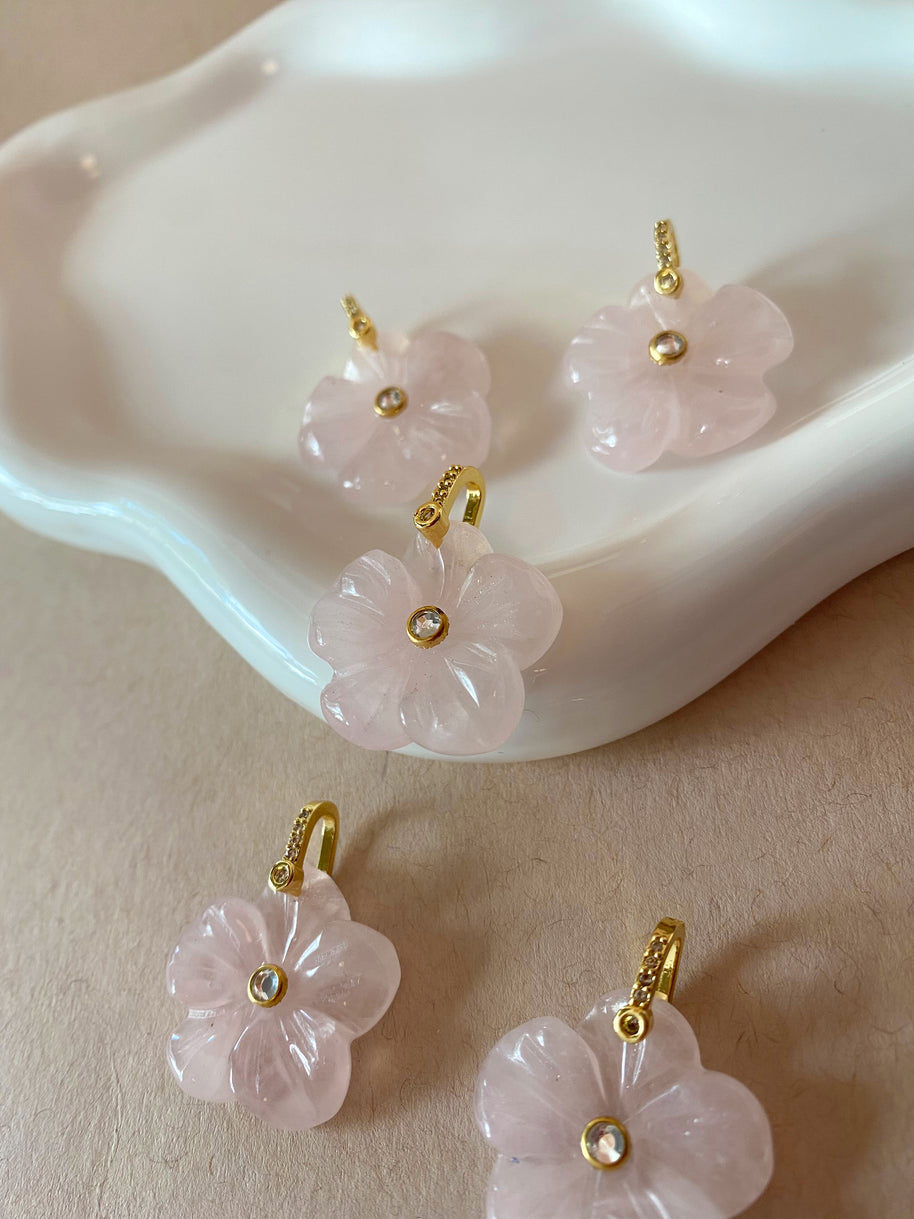 Pink Quartz Crystal Roses Charms